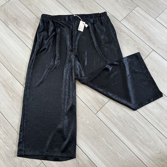 Johnny Was Pants - NEW Johnny Was Black Shimmer Wide Leg Palazzo Dress Pants PLUS 3X $265 Pockets